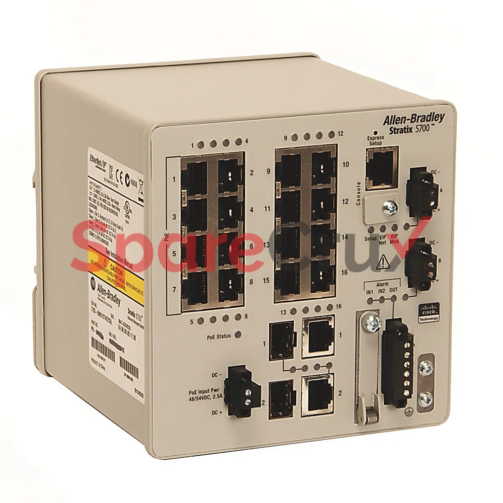 1783-BMS12T4E2CGNK | ALLEN-BRADLEY | Stratix 5700 Managed Ethernet Switch, 12 Ports: 8 Fast Ethernet Copper, 4 Gigabit Ethernet Copper, 2 Gigabit Ethernet Fiber SFP Slots, Full Software, with NAT