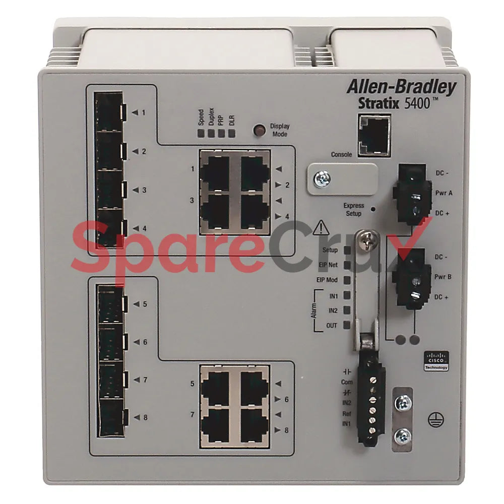 1783-HMS4S8E4CGN | ALLEN BRADLEY | Stratix 5400 Managed Ethernet Switch with 4 combo 10/100/1000 ports, 8 Fast Ethernet ports, 4 Gigabit Ethernet ports, Layer 2 firmware.