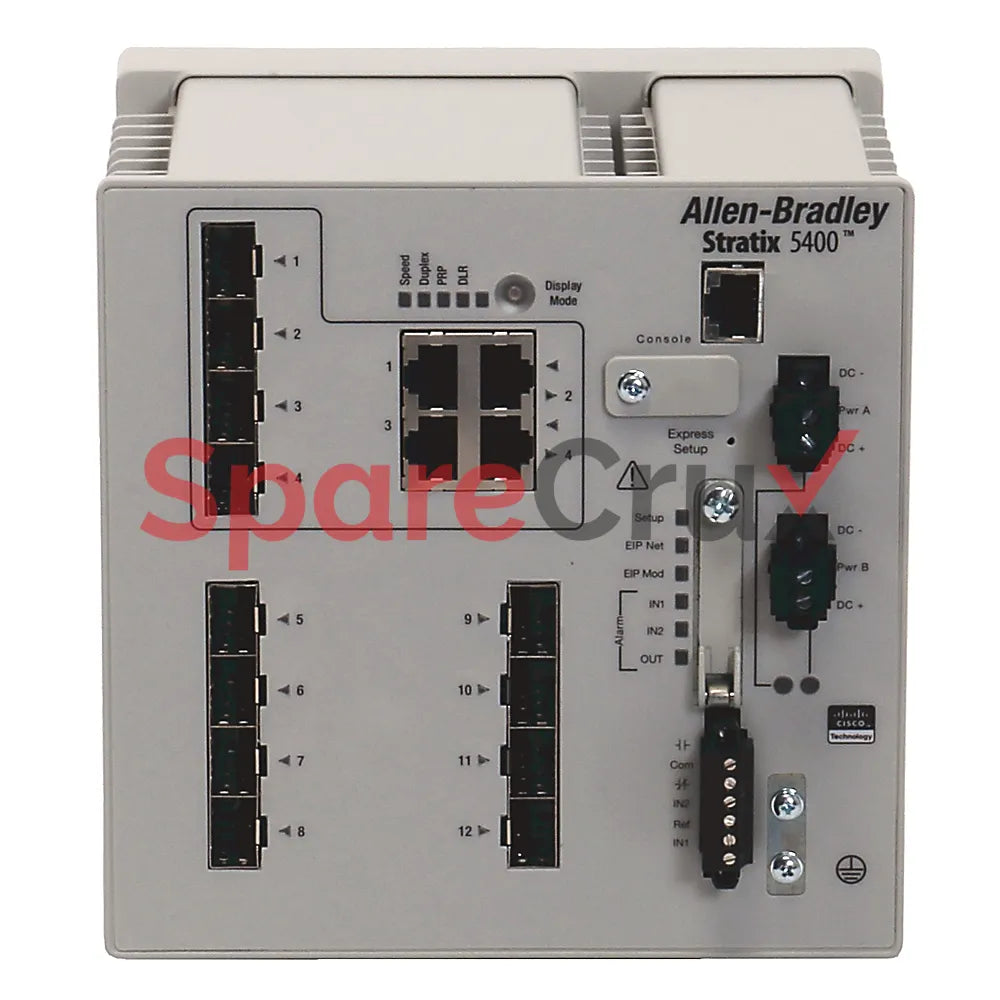 1783-HMS8SG4CGR | ALLEN BRADLEY | Stratix 5400 Managed Ethernet Switch with 8 Gigabit Ethernet ports, 4 combo 10/100/1000 ports, Layer 3 firmware.