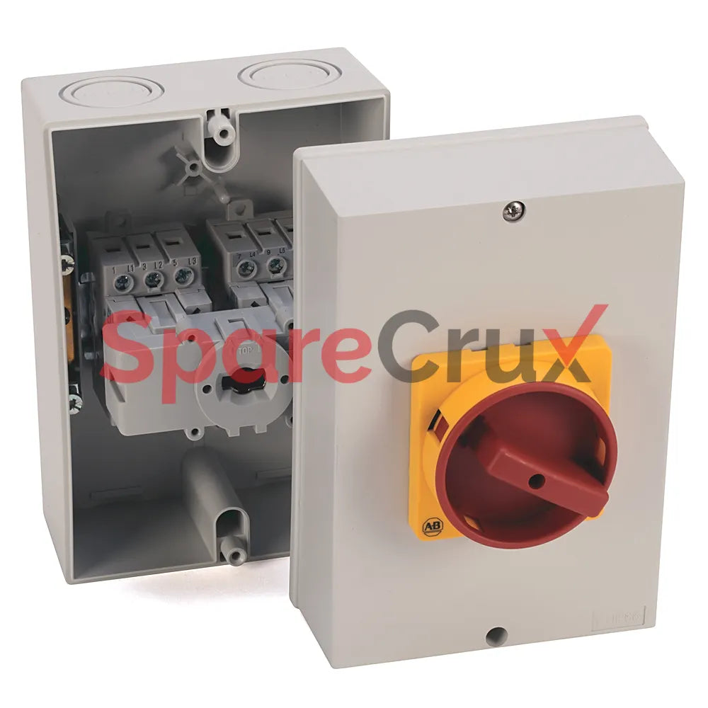 194E-Y100-1753-6A | ALLEN BRADLEY | Interrupteur de charge 100 A, boîtier - Base/rail DIN, 90°, 6 pôles, fourni avec un actionneur gris/noir