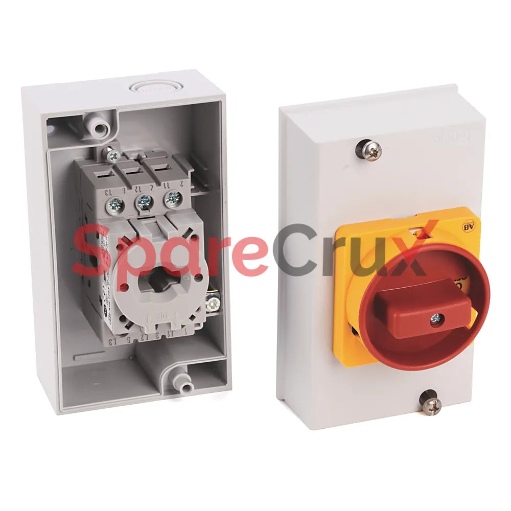 194E-Y40M-1756-6N | ALLEN BRADLEY | 40A Load Switch, Enclosed - Base/DIN Rail, OFF-ON 90°, 6 Poles, Metal Enclosure, Supplied with a Type N Black Actuator