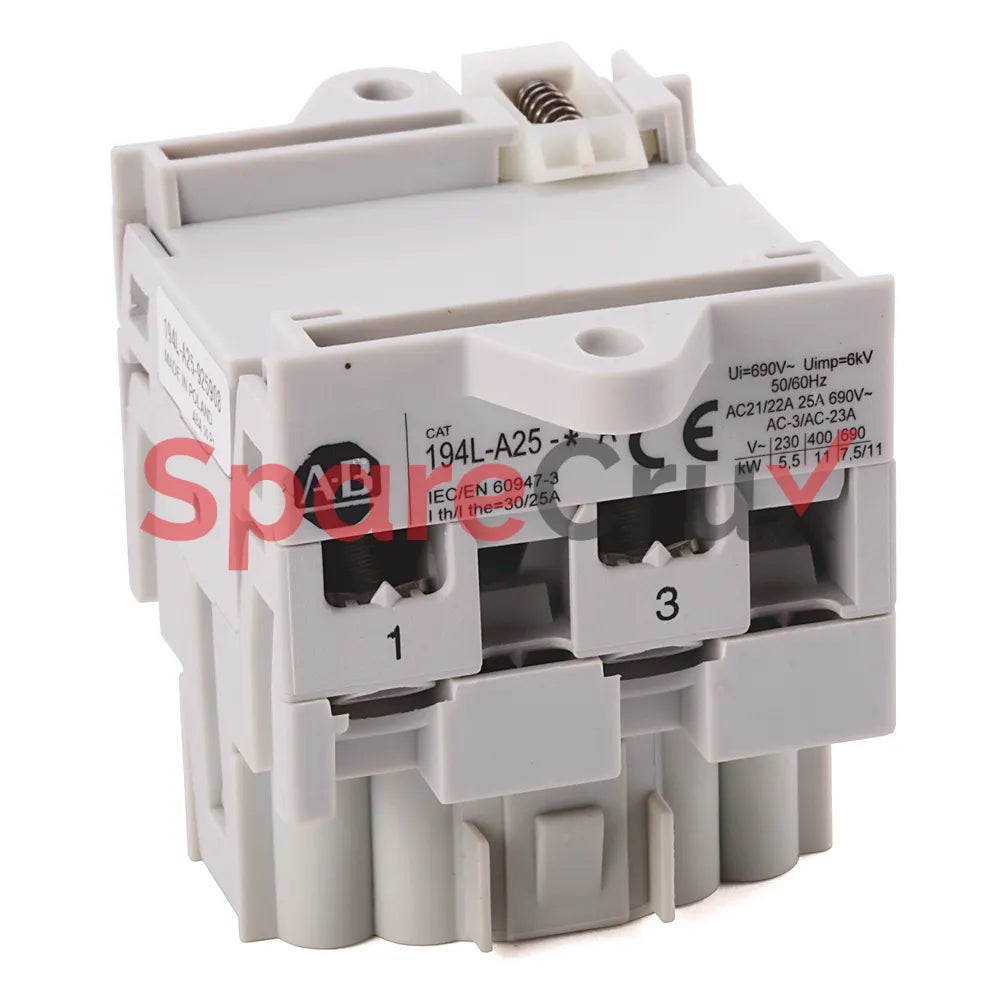 194L-A25-2252 | ALLEN BRADLEY | 25A Load Switch, Open - Base/DIN Rail, OFF-ON 90°, 2 Poles, with Extended Shaft