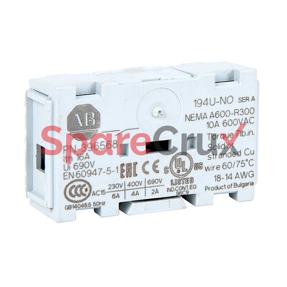 194U-NO | ALLEN BRADLEY | Auxiliary Contact, Normally Open, for 30-160A Switches