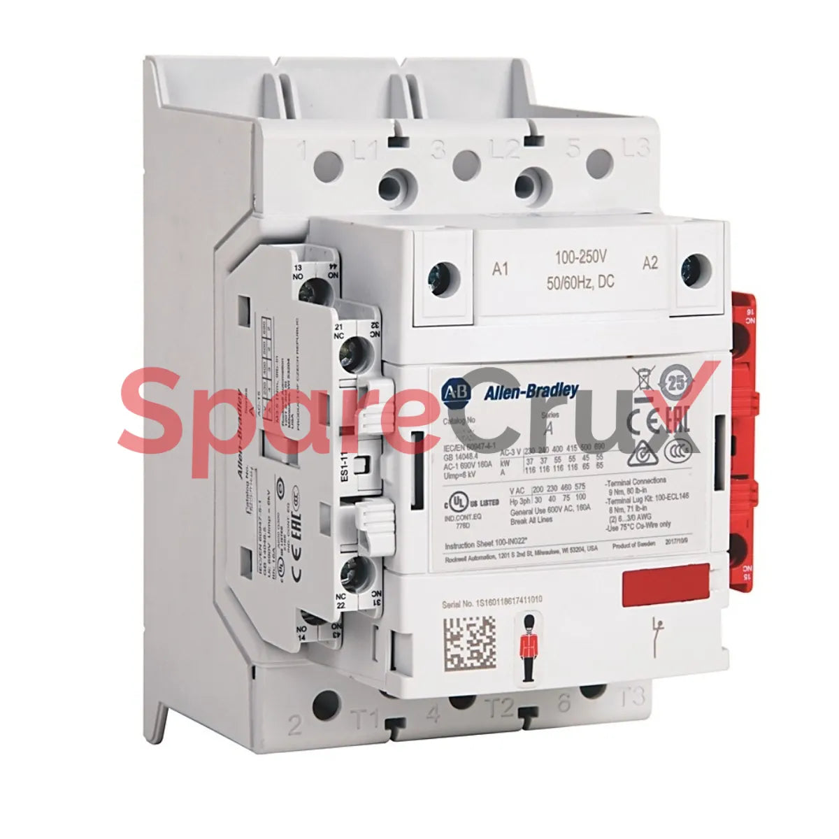 100S-E370KJ12C | ALLEN BRADLEY | 100S-E MCS-E Safety Contactor, 370A, AC3 Duty, 24-60V AC 50/60Hz / 20-60V DC Electronic Coil, 0 N.O. 0 N.C. Standard & 1 N.O. 2 N.C