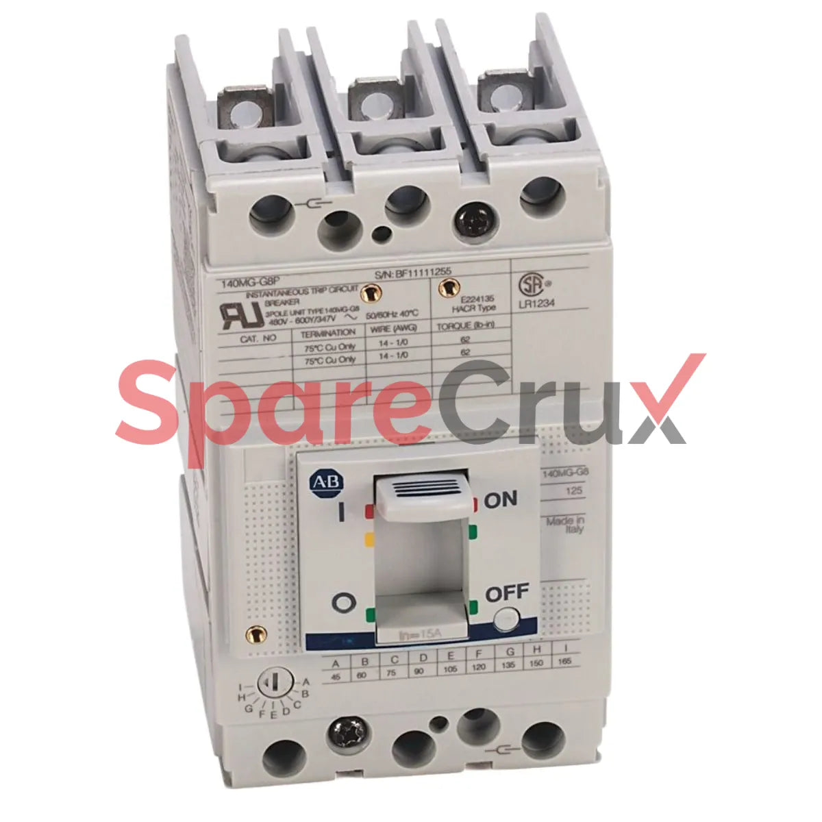 140MG-G8P-C50-AA | ALLEN BRADLEY | Motor Protection Circuit Breaker, G Frame, 50 A, Magnetic Trip Only, 1 N.O./1 N.C. Auxiliary + Alarm Contact, 250V