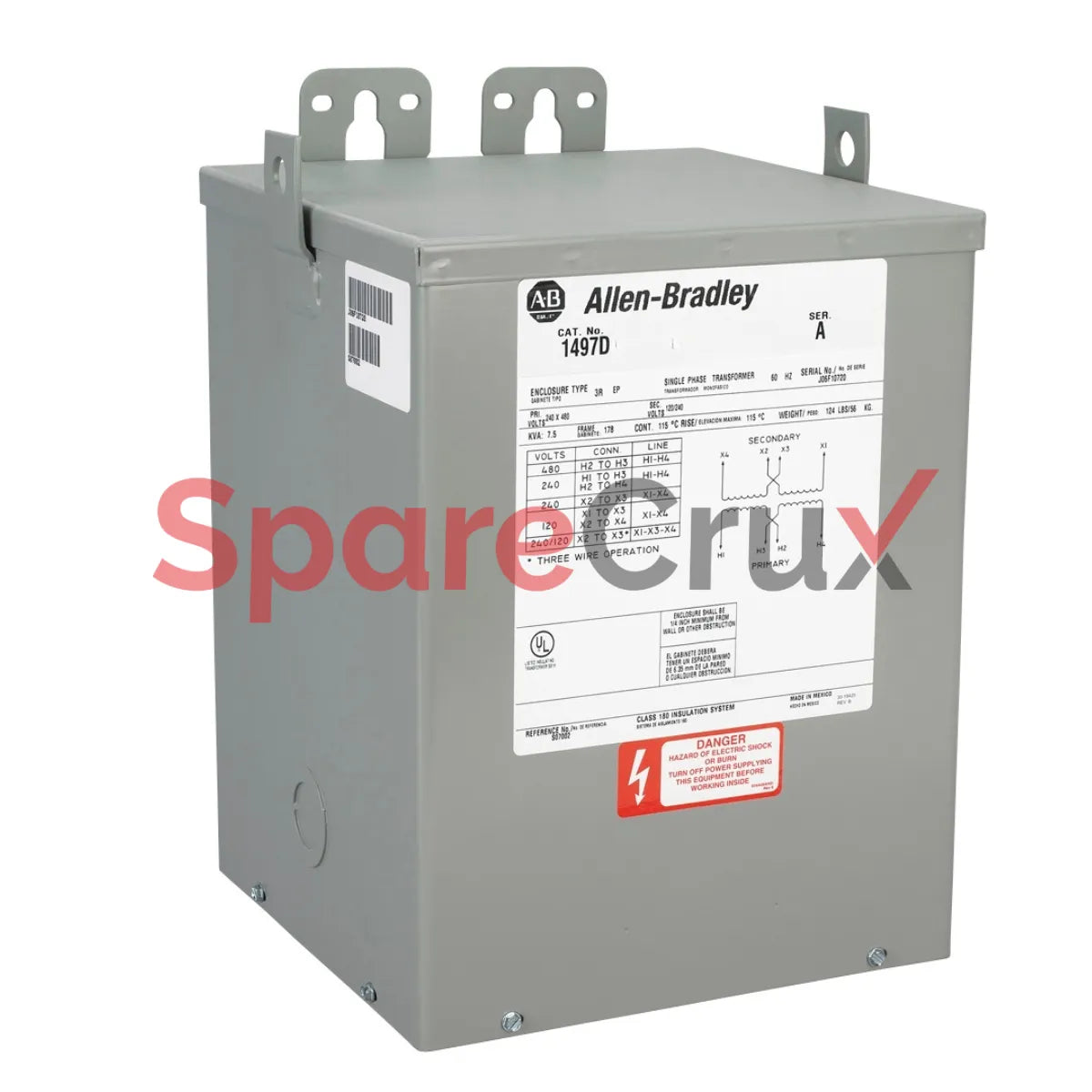 1497D-A3-M11-0-N | ALLEN BRADLEY | General Purpose Transformer, 0.1 kVA, Primary Voltage: 600V (60Hz), Secondary Voltage: 120/240V, No Fuse Blocks, No Taps