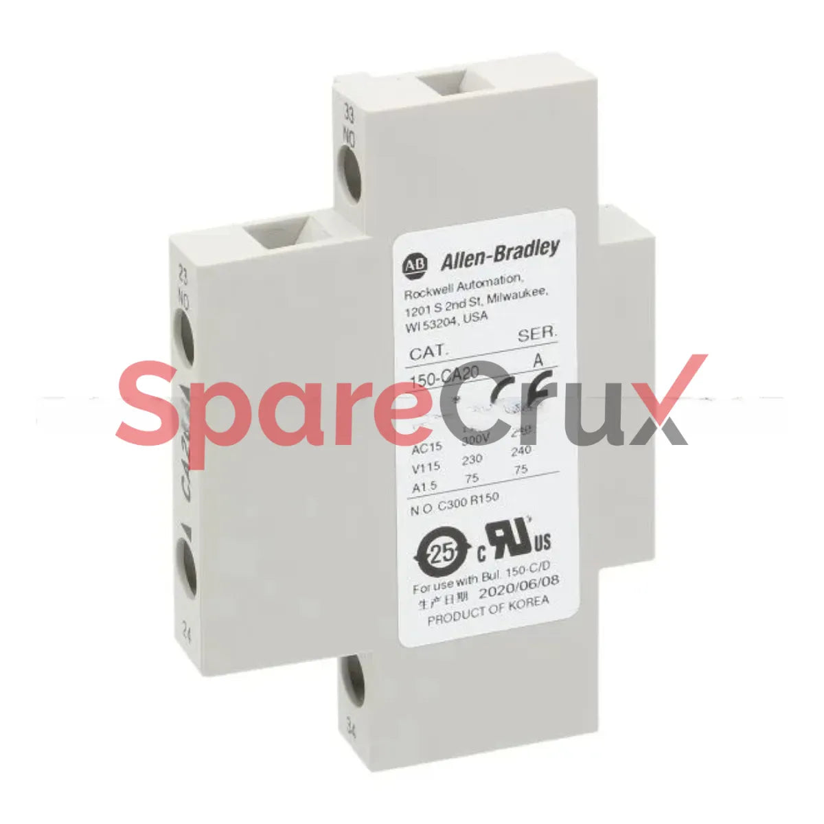 150-CA20 | ALLEN BRADLEY | Auxiliary Contact Block, Side Mount, 2 Normally Open (NO)
