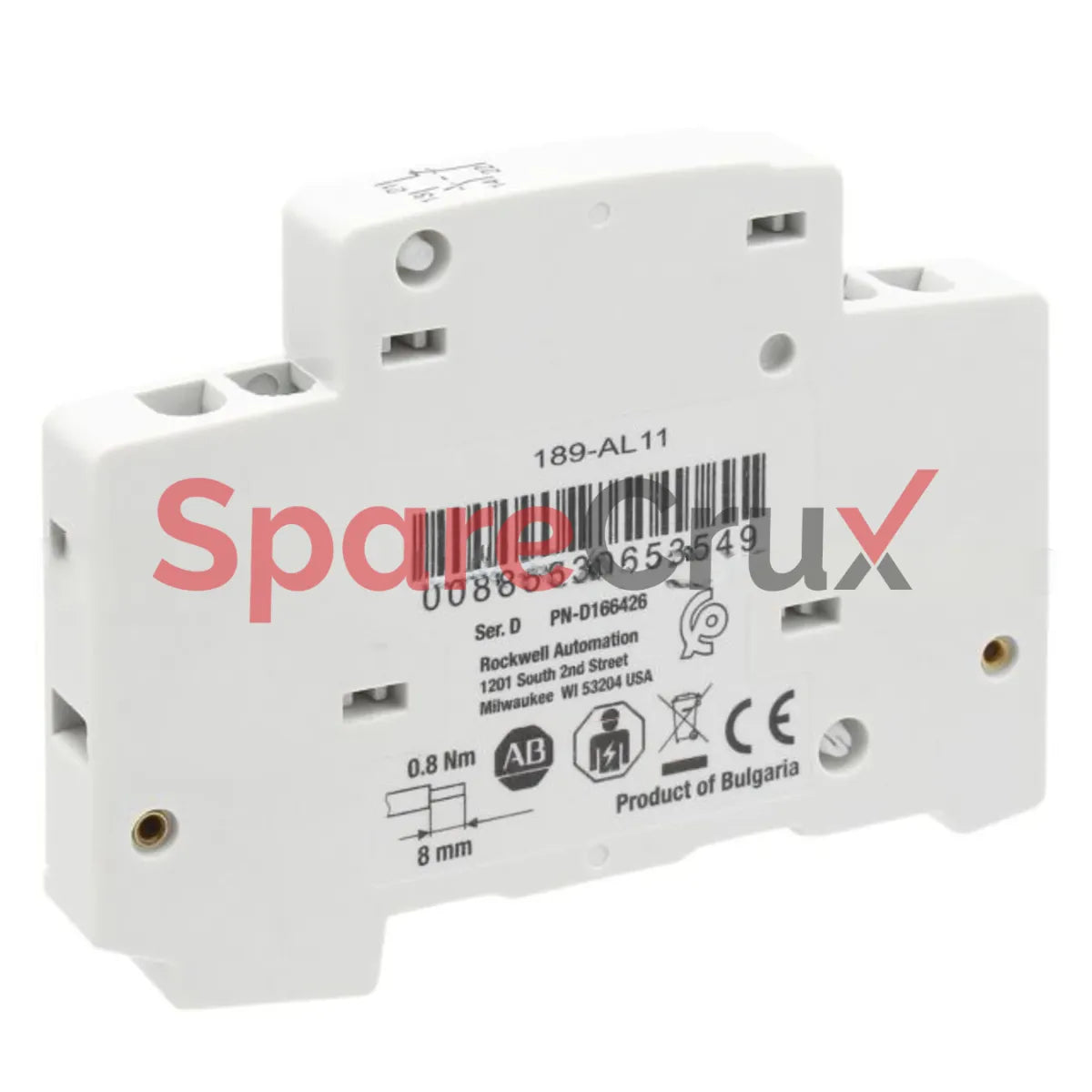 189-AL11 | ALLEN BRADLEY | Auxiliary Contact, 1 Normally Open (N.O.) + 1 Normally Closed (N.C.), Left Mount, for 1492-SPM and 188-J Miniature Circuit Breakers