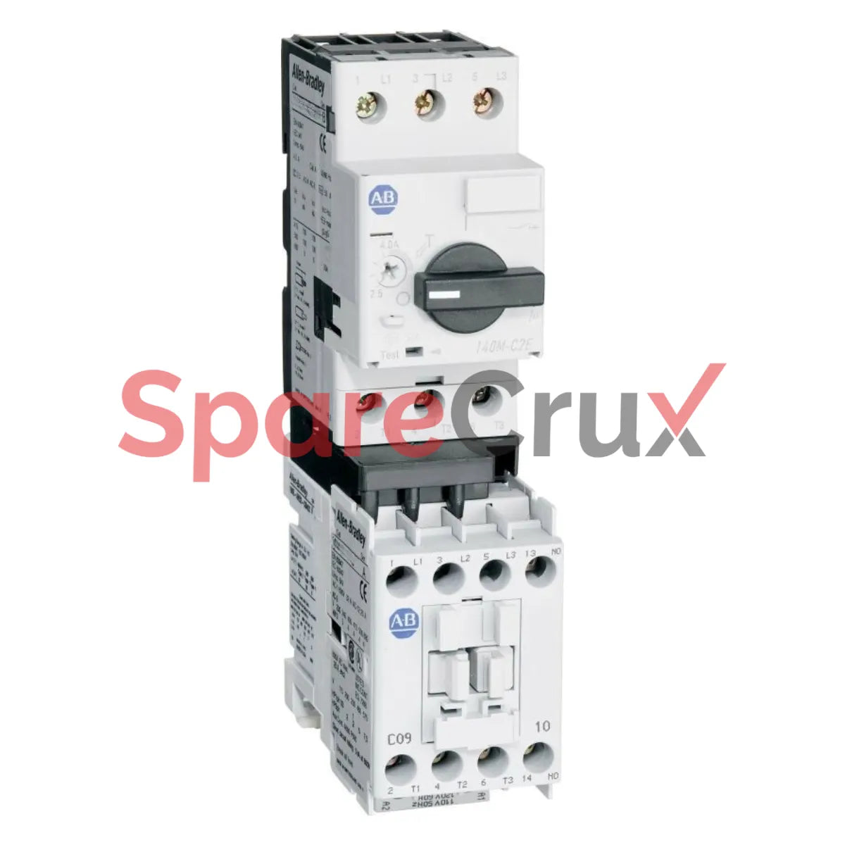 190E-C09EJ10-CB25X | ALLEN BRADLEY | Démarreur 190E Eco : contacteur 9 A, 1 contact auxiliaire NO, 24 V CC avec bobine électronique, disjoncteur de protection moteur 140MT-C3E (châssis C), 1,6 - 2,5 A