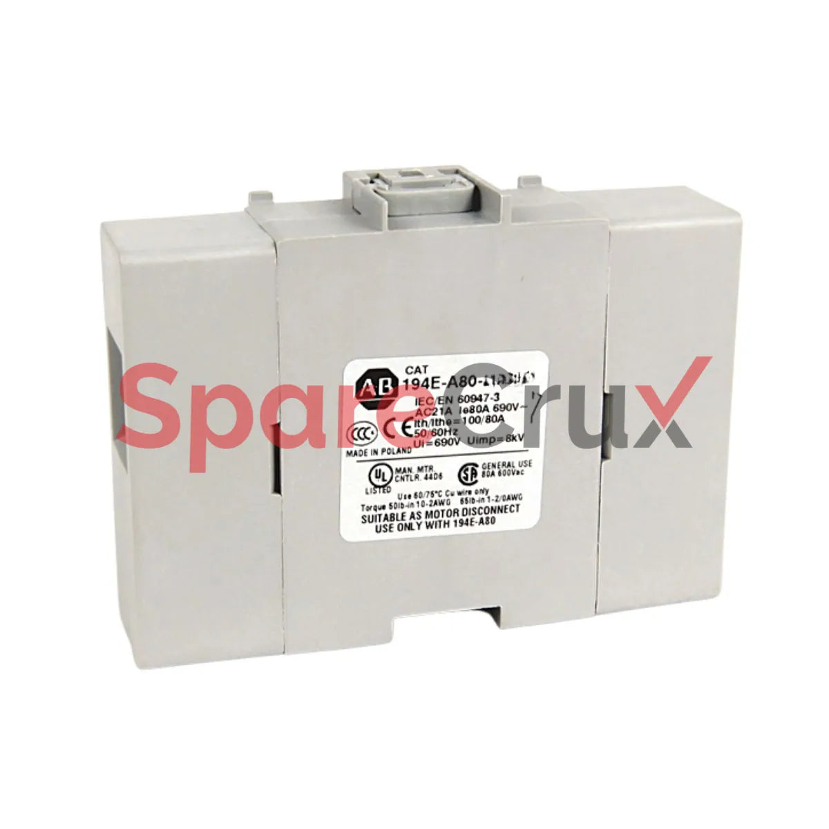 194E-A80-NP | ALLEN BRADLEY | 80A Load Switch, Open - Base/DIN Rail, OFF-ON 90°, 3 Poles, with Neutral Pole