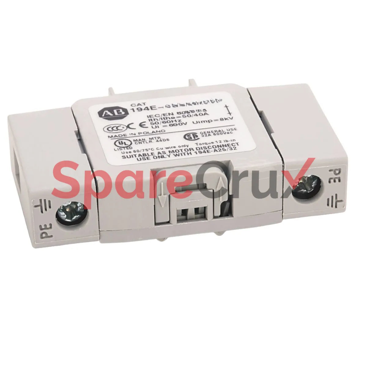 194E-E63-TN | ALLEN BRADLEY | 63A Load Switch, Open - Front/Door, OFF-ON 90°, 3 Poles, Supplied with a Type TN Black/Grey Actuator