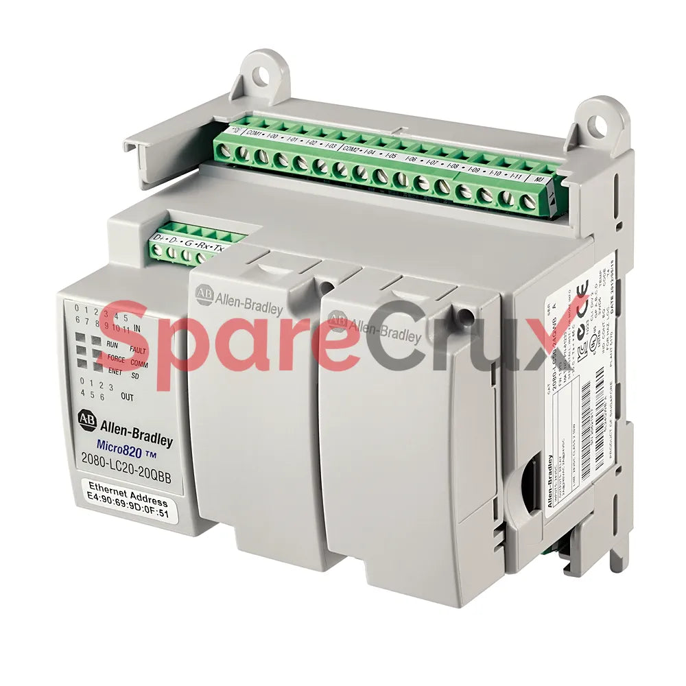 2080-LC20-20QBB | ALLEN BRADLEY | Micro820 Controller, 12 24V DC Inputs, 7 DC FET Outputs, 2 Plug-In Slots