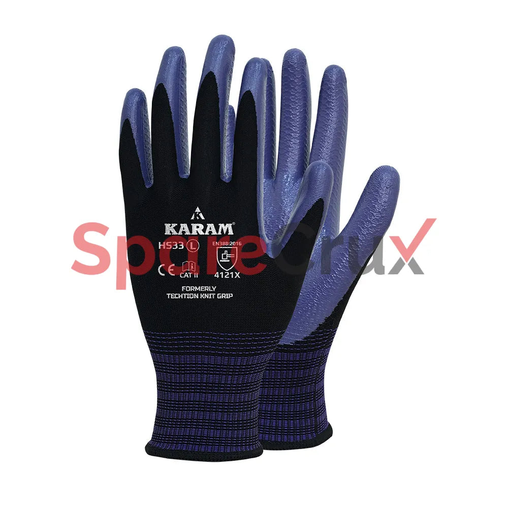 HS 33 | KARAM | Red Polyester Liner with Black Sandy Nitrile Coating