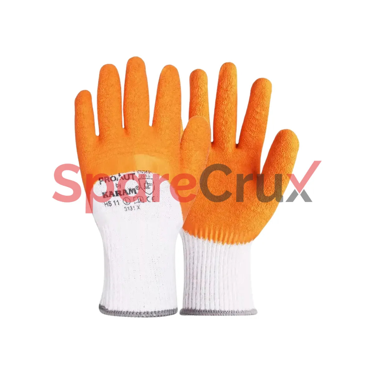 HS 11 | KARAM | White Polycotton Liner with Orange Latex Crinkle Coating Glove