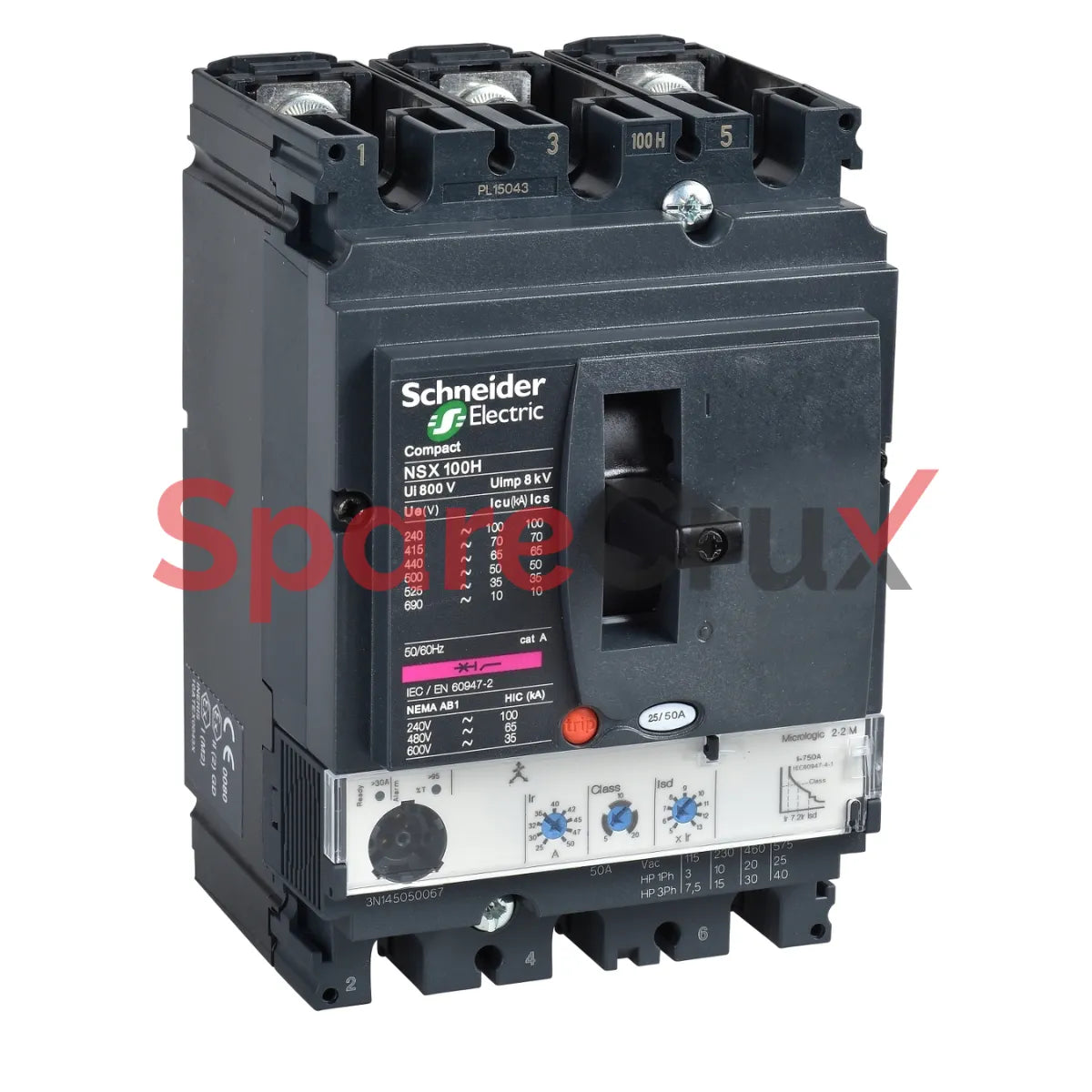 LV429832 | SCHNEIDER ELECTRIC | circuit breaker Compact NSX100N, 50 kA at 415 VAC, Micrologic 2.2 M trip unit 50 A, 3 poles 3d