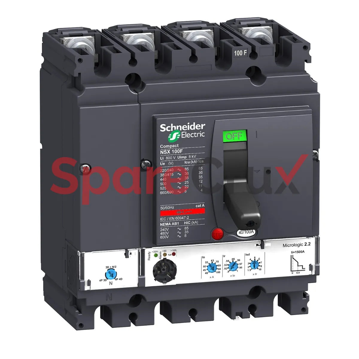 LV429805 | SCHNEIDER ELECTRIC | circuit breaker Compact NSX100N, 50 kA at 415 VAC, Micrologic 2.2 trip unit 100 A, 4 poles 4d