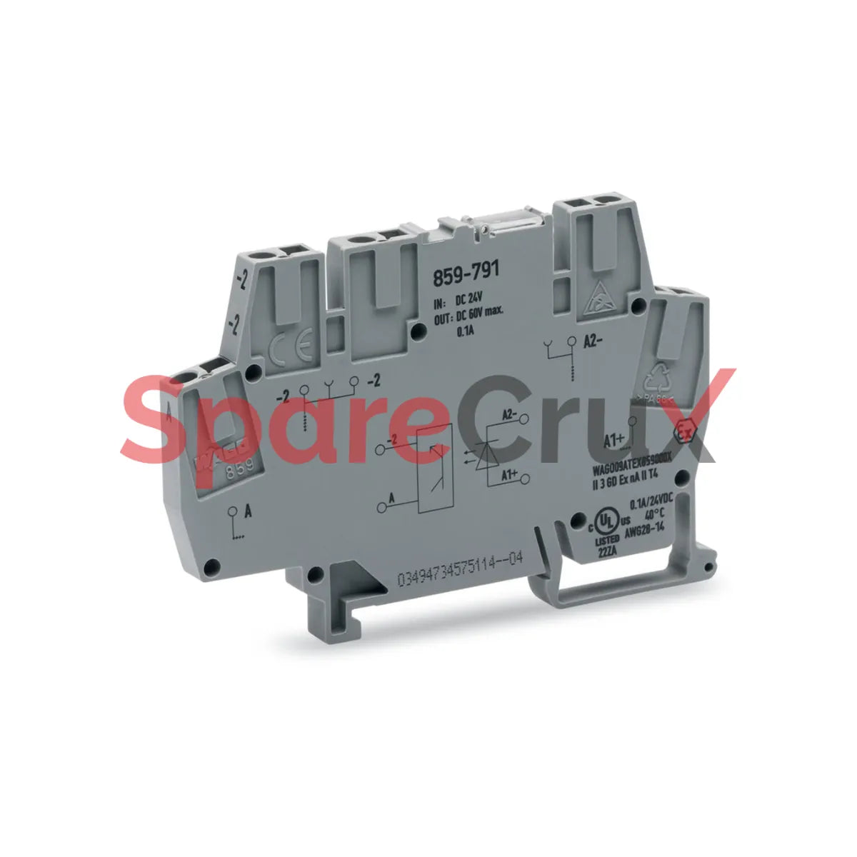 859-791 | WAGO | Optocoupler Module, 24 VDC Input, 3–60 VDC Output, 0.1 A, 2-Wire, Railway, 6 mm, Gray